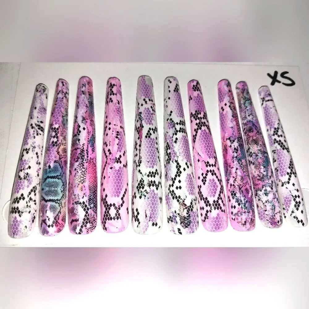 Hand crafted custom print 10pc 3xl acrylic press on nails sz XS